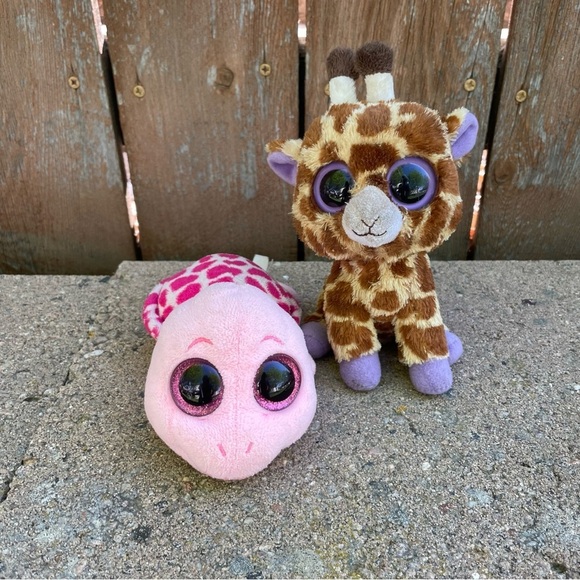 Ty Other - Ty Safari Giraffe Myrtle the Turtle Beanie Baby Brown Pink Plush Toy Set